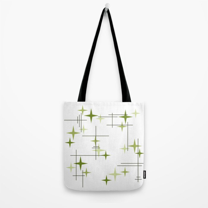 Mid Century Modern Stars Chartreuse Green Tote Bag Gallery Image 2