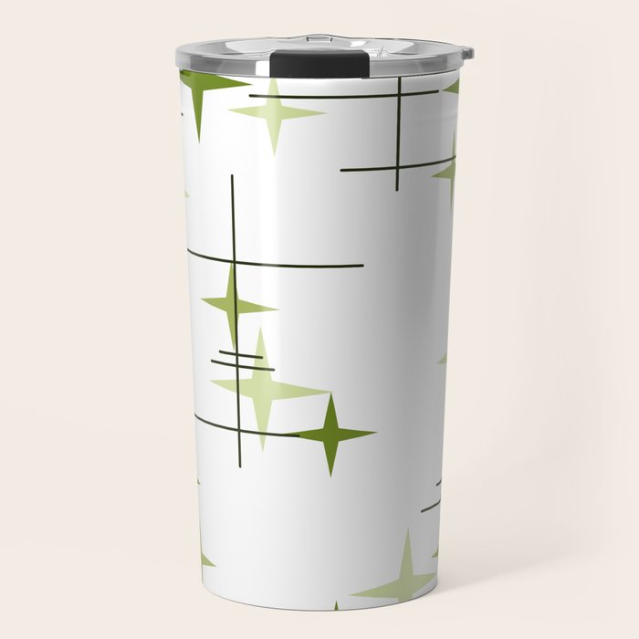 Mid Century Modern Stars Chartreuse Green Travel Mug Gallery Image 1
