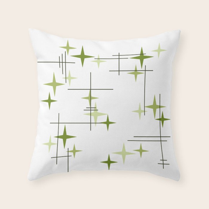 Mid Century Modern Stars Chartreuse Green Throw Pillow Gallery Image 6