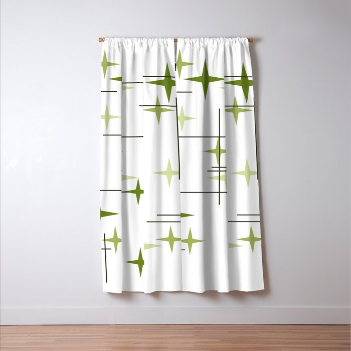 Mid Century Modern Stars Chartreuse Green Window Curtain Gallery Image 3