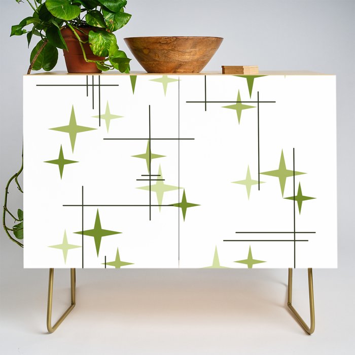 Mid Century Modern Stars Chartreuse Green Credenza Gallery Image 1