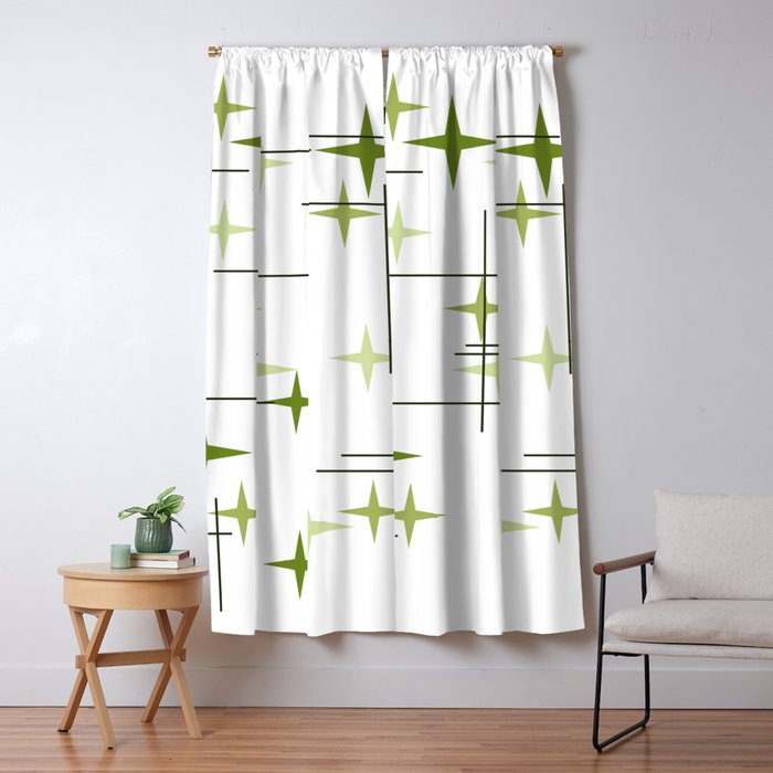 Mid Century Modern Stars Chartreuse Green Window Curtain Gallery Image 5
