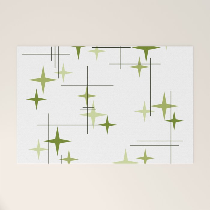 Mid Century Modern Stars Chartreuse Green Welcome Mat Gallery Image 1