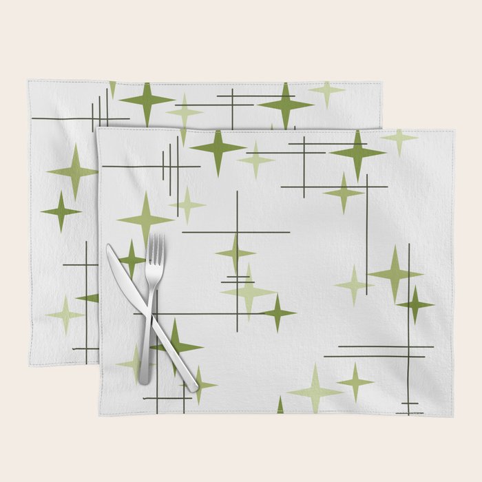 Mid Century Modern Stars Chartreuse Green Placemat Gallery Image 1