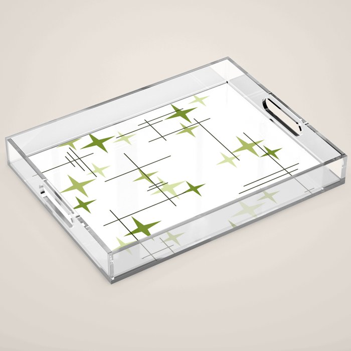 Mid Century Modern Stars Chartreuse Green Acrylic Tray Gallery Image 1