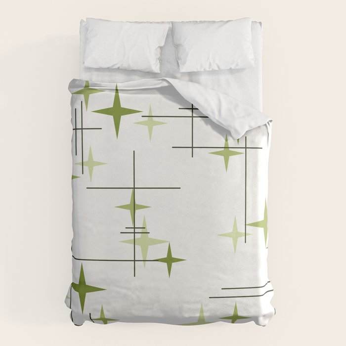 Mid Century Modern Stars Chartreuse Green Duvet Cover Gallery Image 1