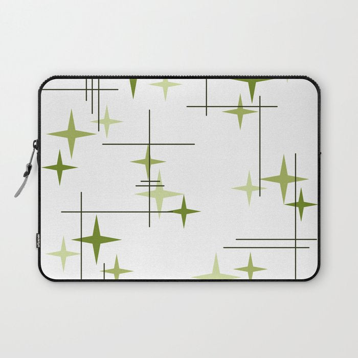 Mid Century Modern Stars Chartreuse Green Laptop Sleeve Gallery Image 1