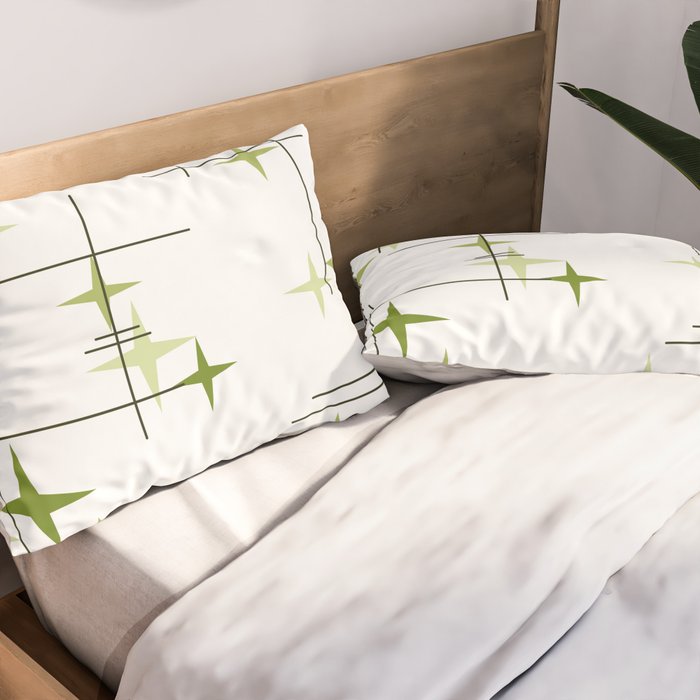 Mid Century Modern Stars Chartreuse Green Pillow Sham Gallery Image 2