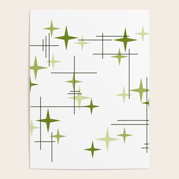 Mid Century Modern Stars Chartreuse Green Poster Gallery Image 4