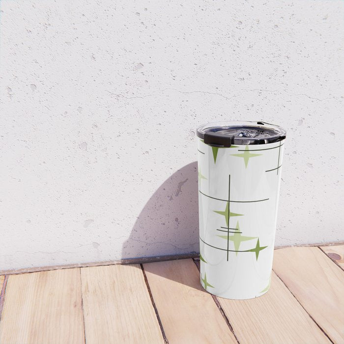 Mid Century Modern Stars Chartreuse Green Travel Mug Gallery Image 4