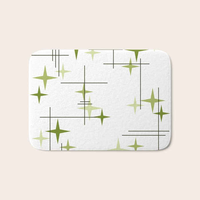 Mid Century Modern Stars Chartreuse Green Bath Mat Gallery Image 1