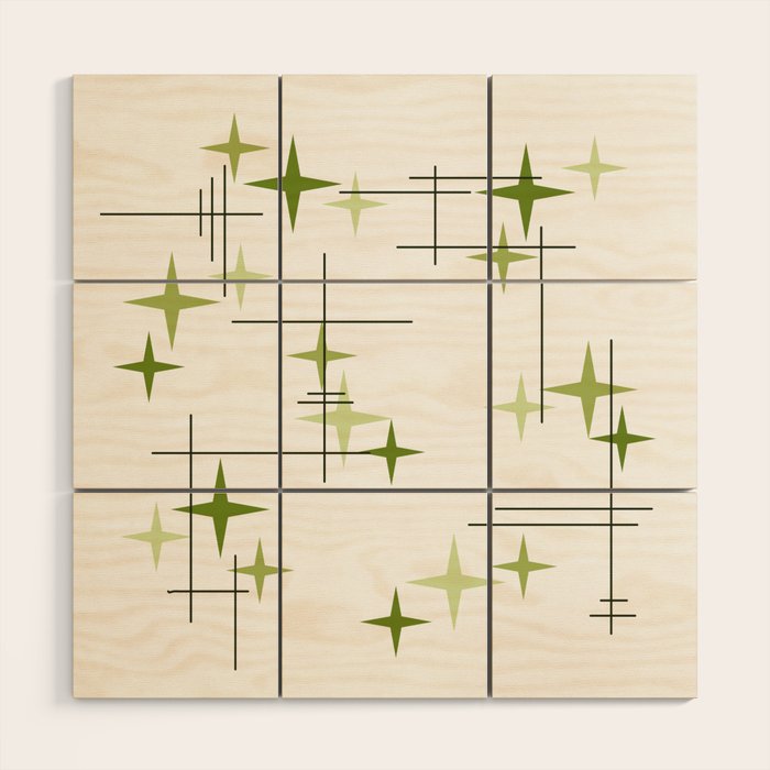 Mid Century Modern Stars Chartreuse Green Wood Wall Art Gallery Image 1