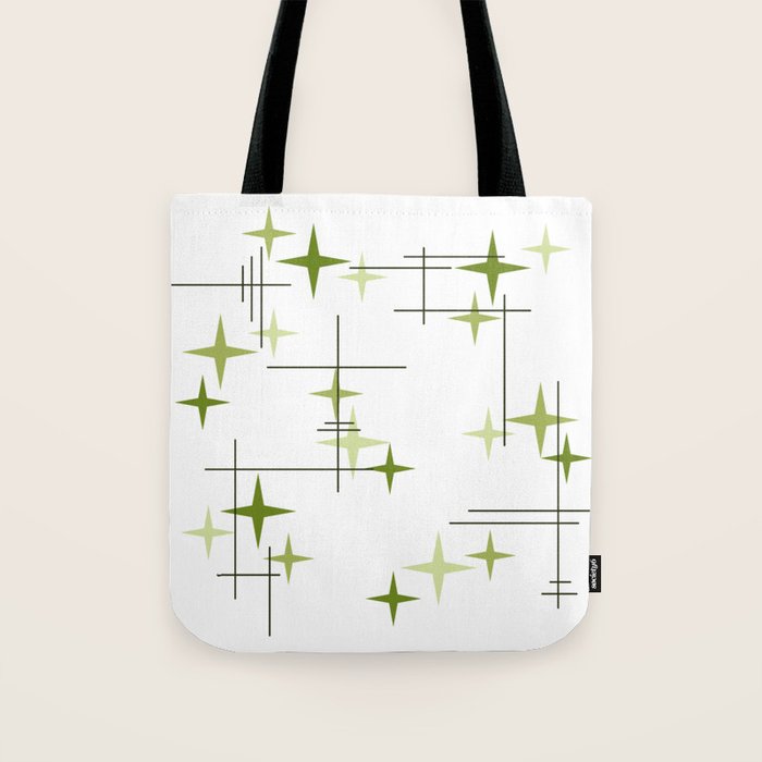 Mid Century Modern Stars Chartreuse Green Tote Bag Gallery Image 1