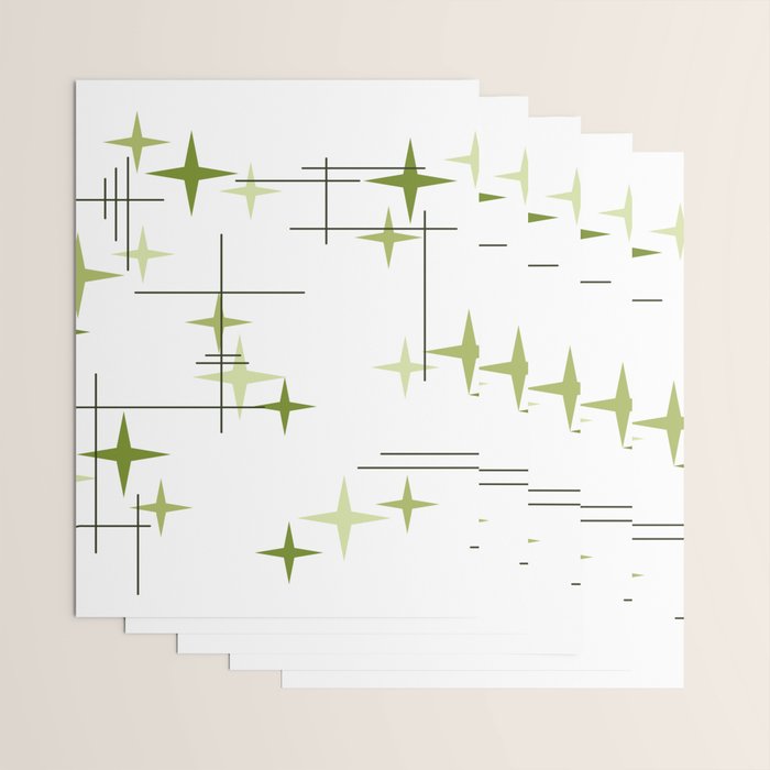 Mid Century Modern Stars Chartreuse Green Wrapping Paper Gallery Image 3