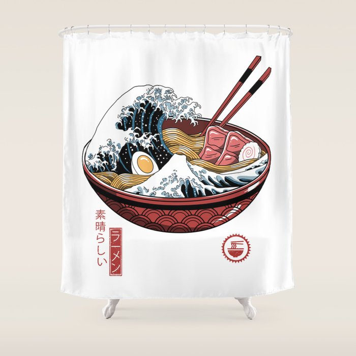 Great Ramen Wave White Shower Curtain Gallery Image 1