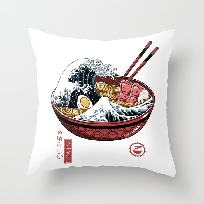 Great Ramen Wave White Throw Pillow Gallery Image 1