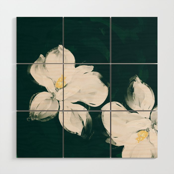 White Flowers On Green Wood Wall Art Gallery Image 1