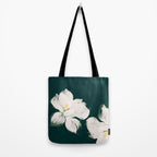 White Flowers On Green Tote Bag Gallery Image 2