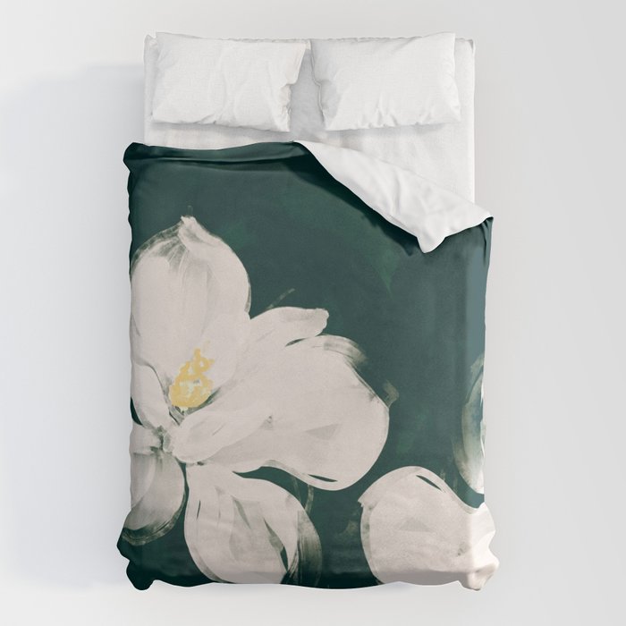 White Flowers On Green Duvet Cover Gallery Image 6