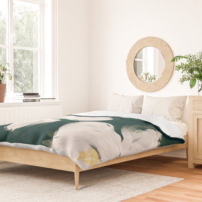 White Flowers On Green Duvet Cover Gallery Image 2