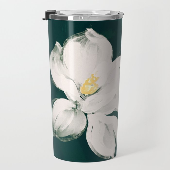 White Flowers On Green Travel Mug Gallery Image 3