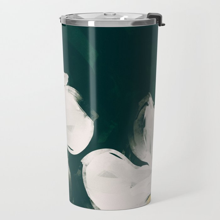 White Flowers On Green Travel Mug Gallery Image 2