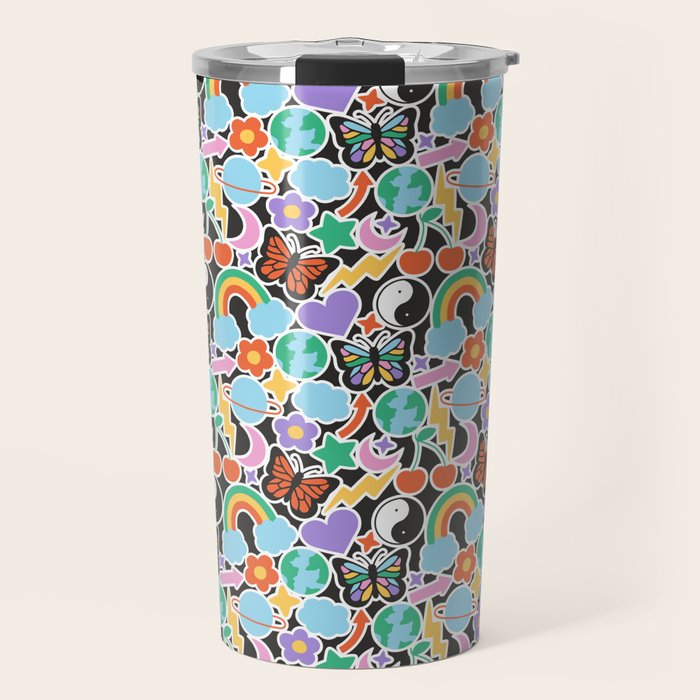 Vintage Y2K cartoon sticker pattern Travel Mug Gallery Image 1