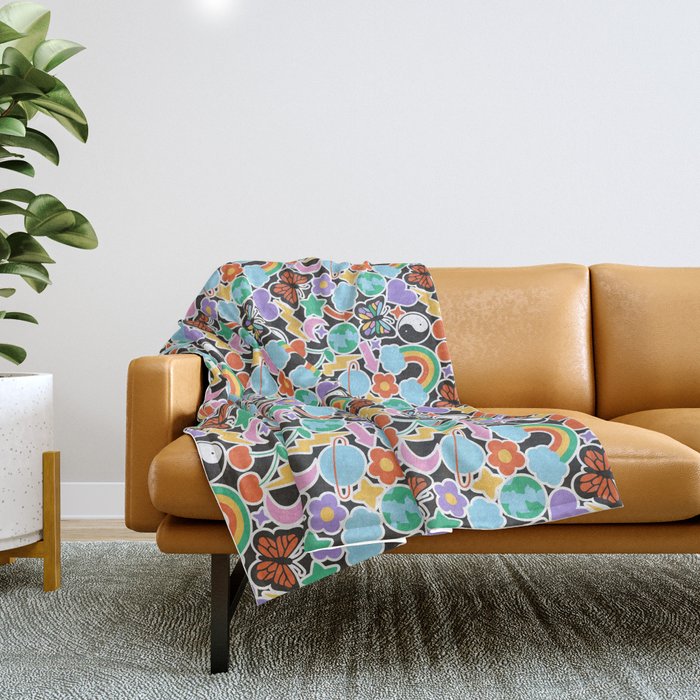 Vintage Y2K cartoon sticker pattern Throw Blanket Gallery Image 1