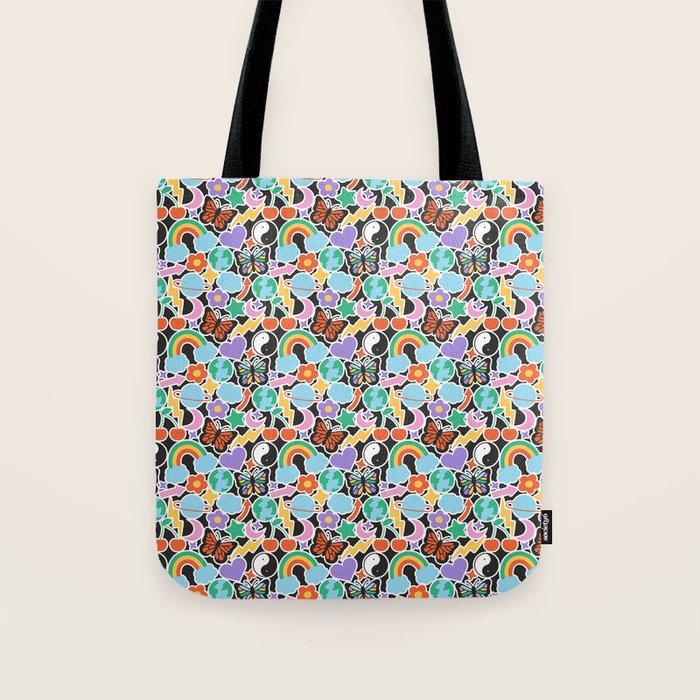 Vintage Y2K cartoon sticker pattern Tote Bag Gallery Image 1