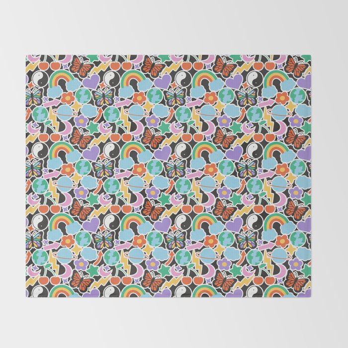 Vintage Y2K cartoon sticker pattern Throw Blanket Gallery Image 2