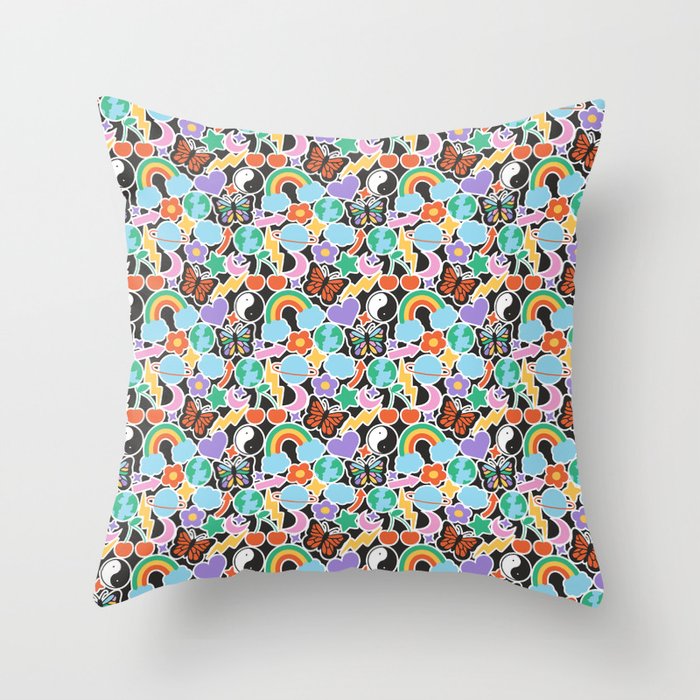 Vintage Y2K cartoon sticker pattern Throw Pillow Gallery Image 6
