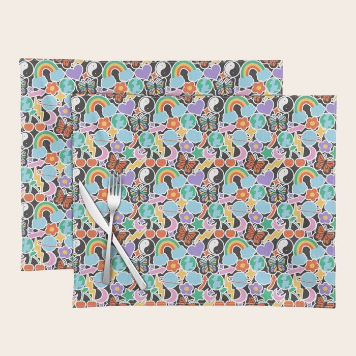 Vintage Y2K cartoon sticker pattern Placemat Gallery Image 1