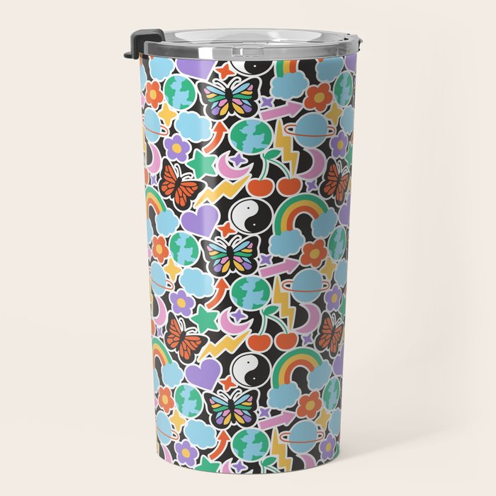 Vintage Y2K cartoon sticker pattern Travel Mug Gallery Image 3