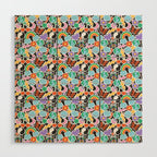 Vintage Y2K cartoon sticker pattern Wood Wall Art Gallery Image 1