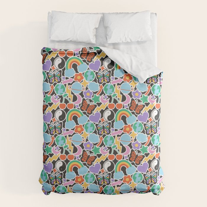Vintage Y2K cartoon sticker pattern Duvet Cover Gallery Image 1