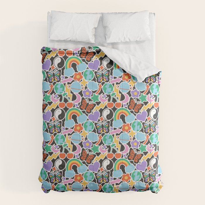 Vintage Y2K cartoon sticker pattern Comforter Gallery Image 1