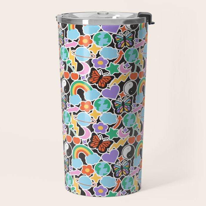 Vintage Y2K cartoon sticker pattern Travel Mug Gallery Image 2