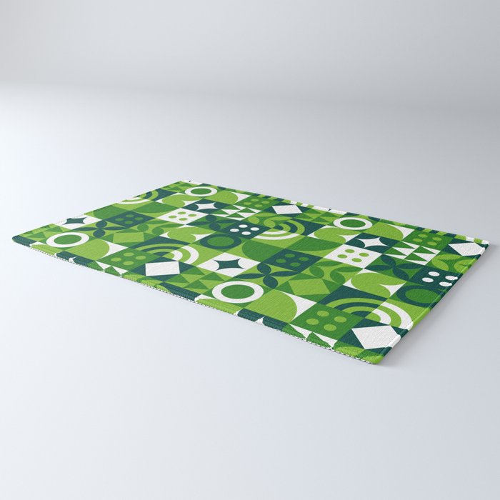 Green eco friendly nature geometric mosaic pattern Rug Gallery Image 3