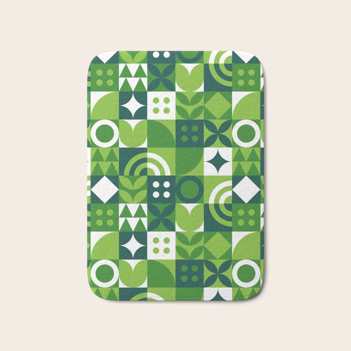 Green eco friendly nature geometric mosaic pattern Bath Mat Gallery Image 1