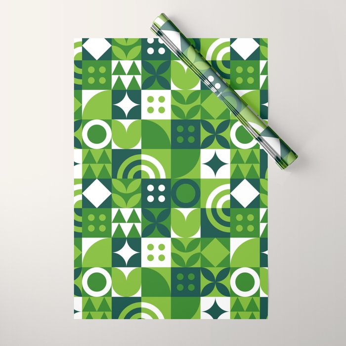 Green eco friendly nature geometric mosaic pattern Wrapping Paper Gallery Image 1