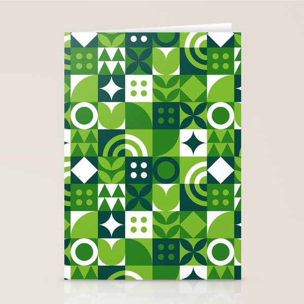 Green eco friendly nature geometric mosaic pattern Stationery Card Gallery Image 2