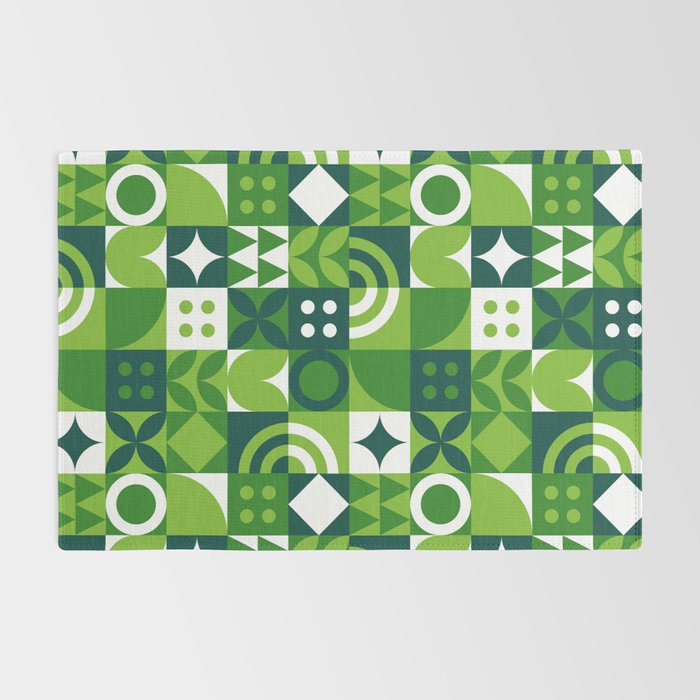 Green eco friendly nature geometric mosaic pattern Rug Gallery Image 2