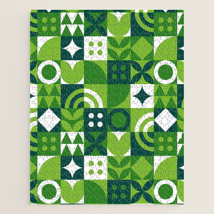 Green eco friendly nature geometric mosaic pattern Jigsaw Puzzle Gallery Image 1