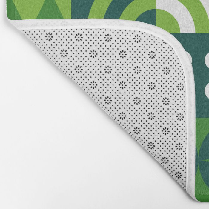 Green eco friendly nature geometric mosaic pattern Bath Mat Gallery Image 2