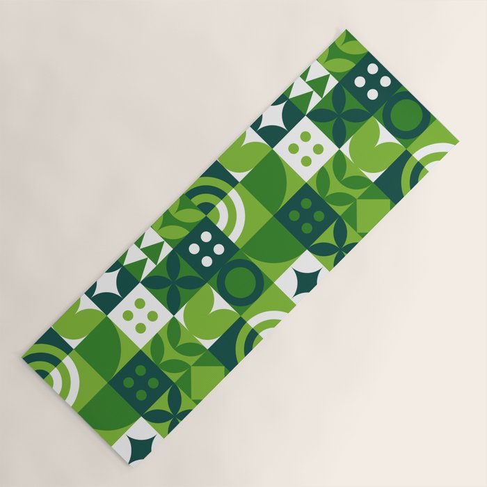 Green eco friendly nature geometric mosaic pattern Yoga Mat Gallery Image 1