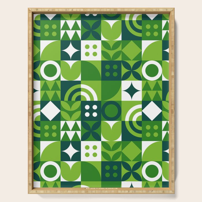 Green eco friendly nature geometric mosaic pattern Serving Tray Gallery Image 1