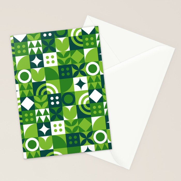 Green eco friendly nature geometric mosaic pattern Stationery Card Gallery Image 2