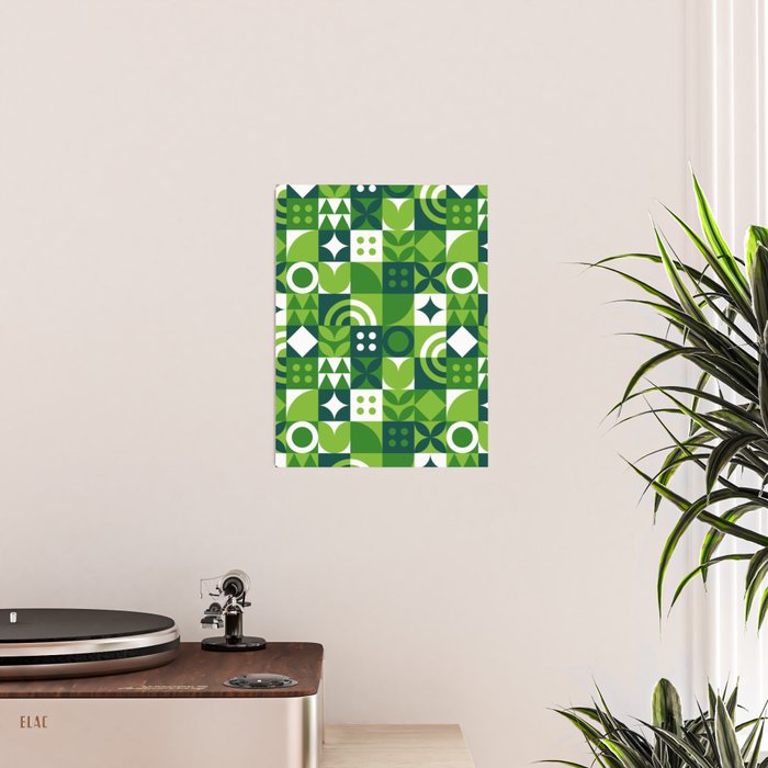 Green eco friendly nature geometric mosaic pattern Poster Gallery Image 2