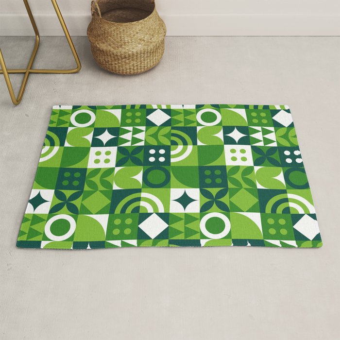 Green eco friendly nature geometric mosaic pattern Rug Gallery Image 1