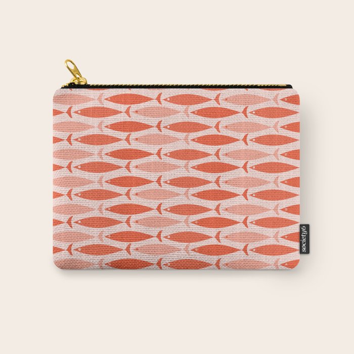 Mid Century Modern Fish Stripe Pattern Salmon Orange Carry All Pouch Gallery Image 1